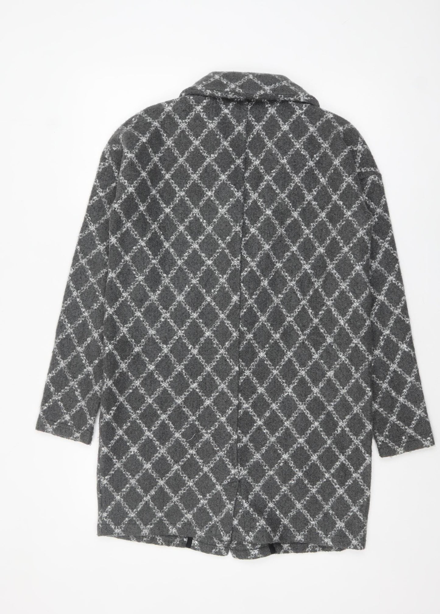 Next Women’s Grey Check Long Coatigan Size S Acrylic Blend