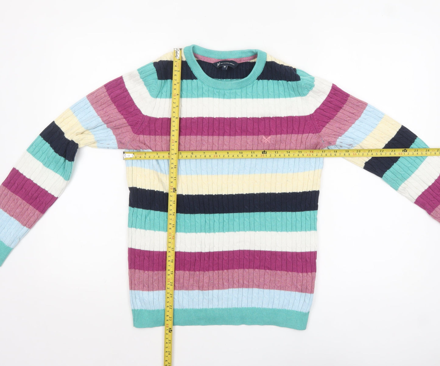 Crew Clothing Company Women's Multicoloured Stripe Cotton Cashmere Jumper Size 12