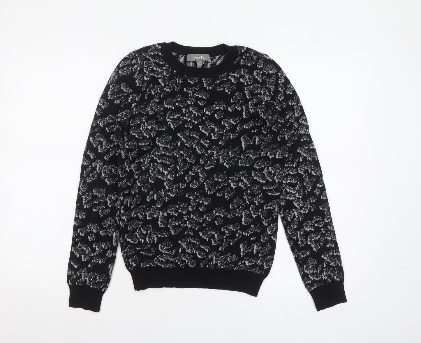 Oasis Women's Black Glitter Animal Print Knit Jumper Size S