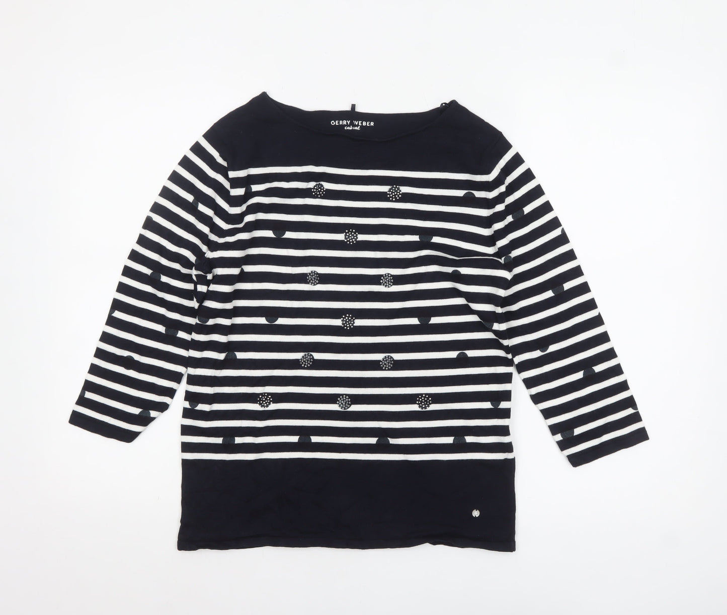 Gerry Weber Women Blue Striped Boat Neck 3/4 Sleeve Cotton Jumper Size 10