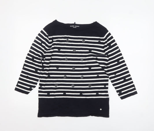 Gerry Weber Women Blue Striped Boat Neck 3/4 Sleeve Cotton Jumper Size 10
