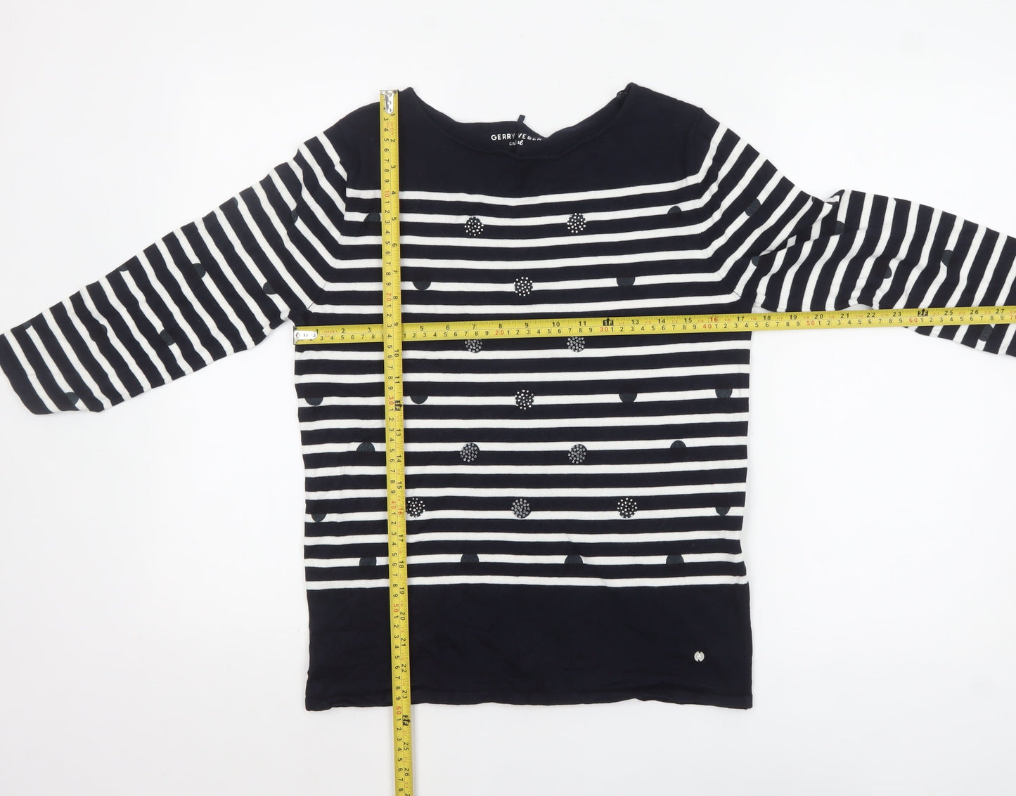 Gerry Weber Women Blue Striped Boat Neck 3/4 Sleeve Cotton Jumper Size 10
