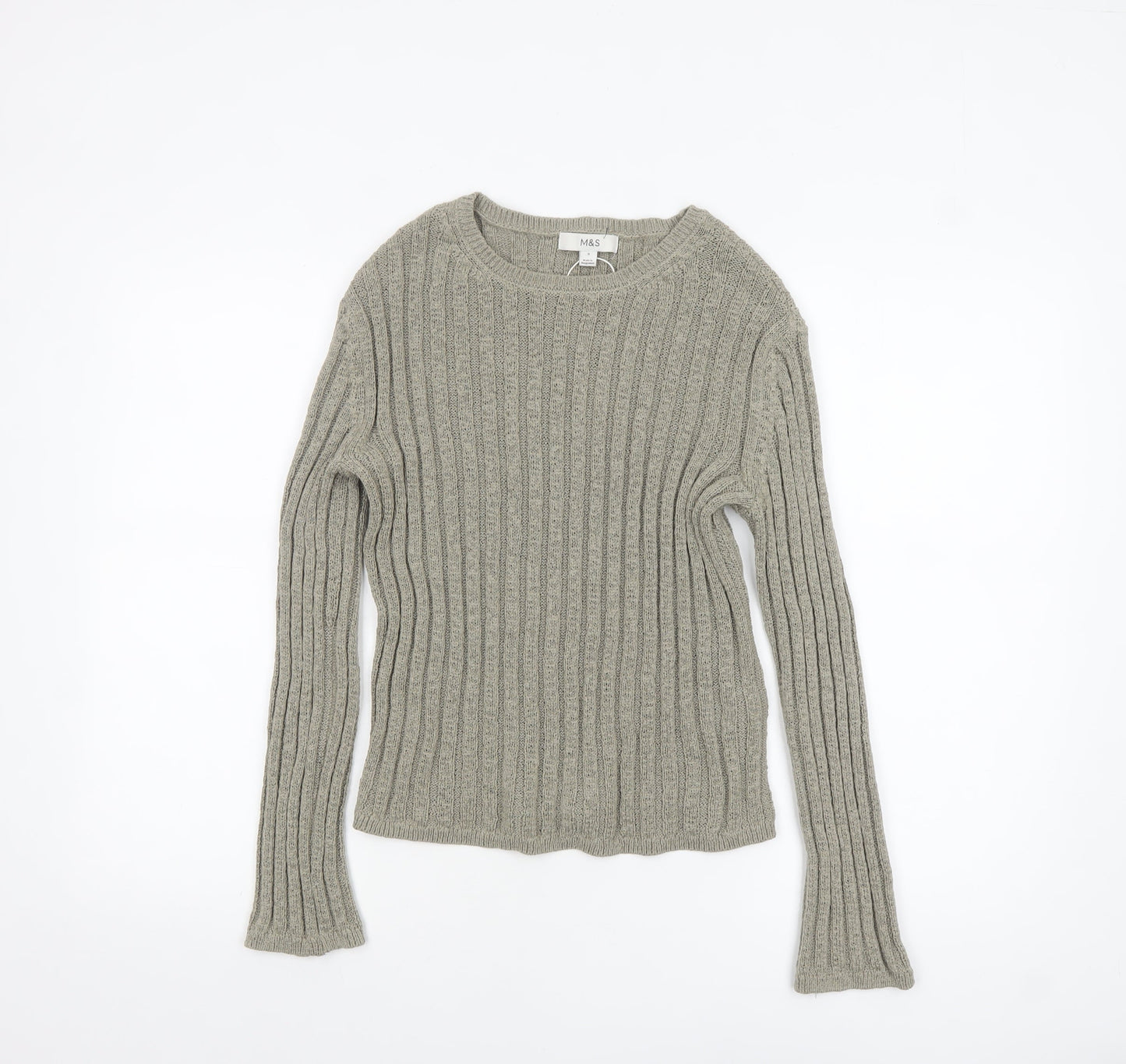 Marks and Spencer Women’s Grey Ribbed Knit Pullover Jumper Size S