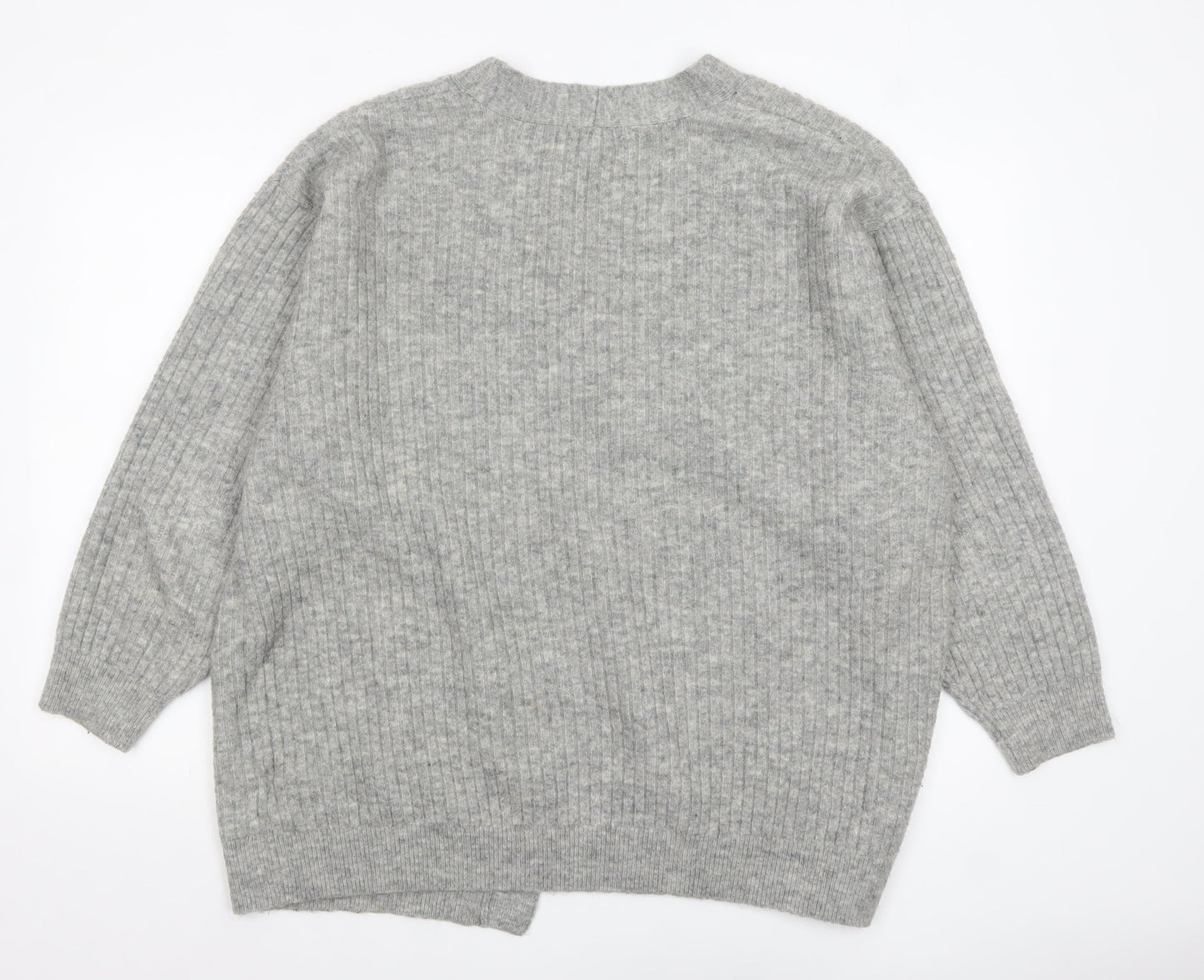 H&M Women Grey Wool Blend Open Knit Cardigan L