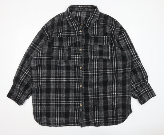 Boohoo Women Black Checked Flannel Shacket UK 18 Long Sleeve