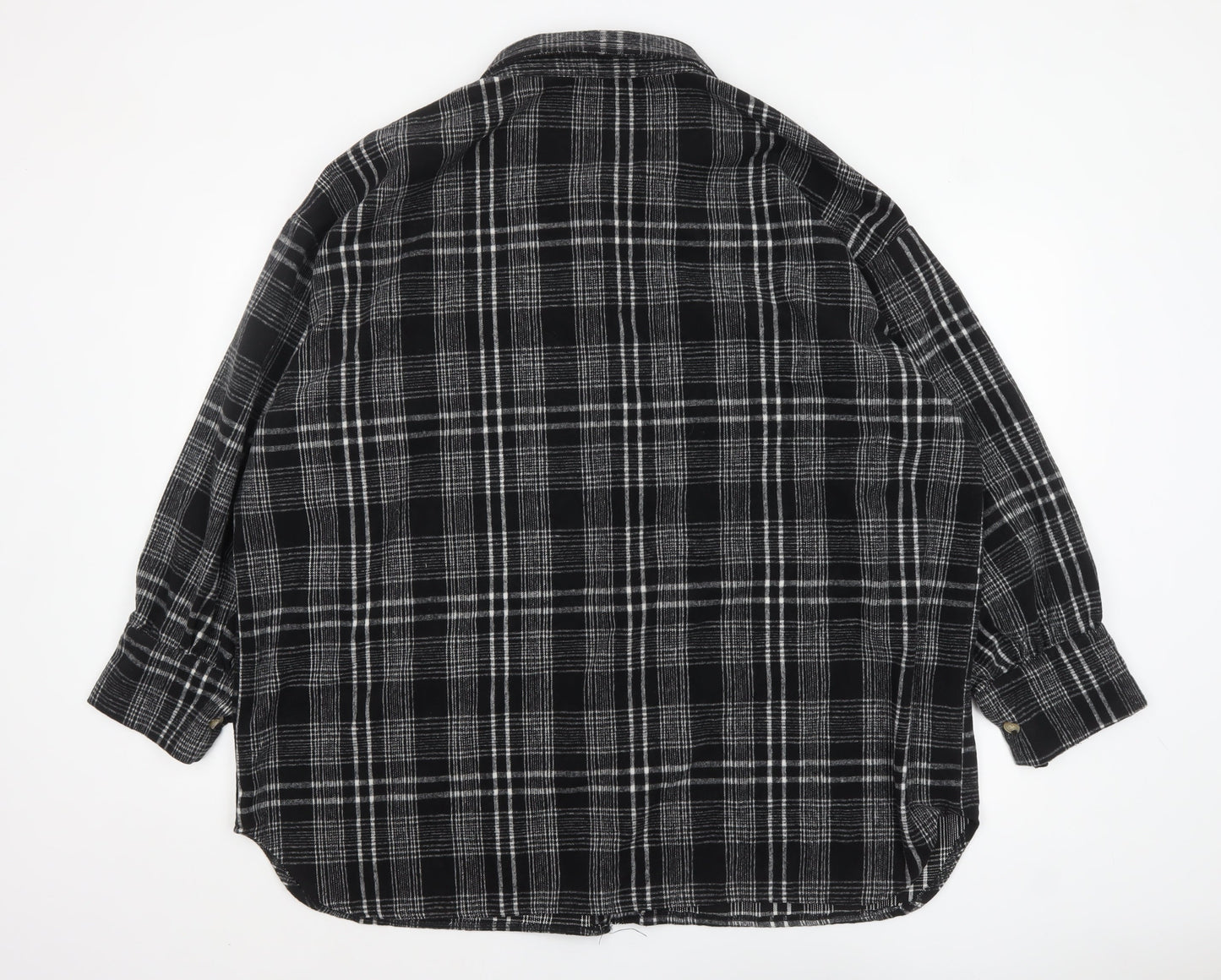 Boohoo Women Black Checked Flannel Shacket UK 18 Long Sleeve