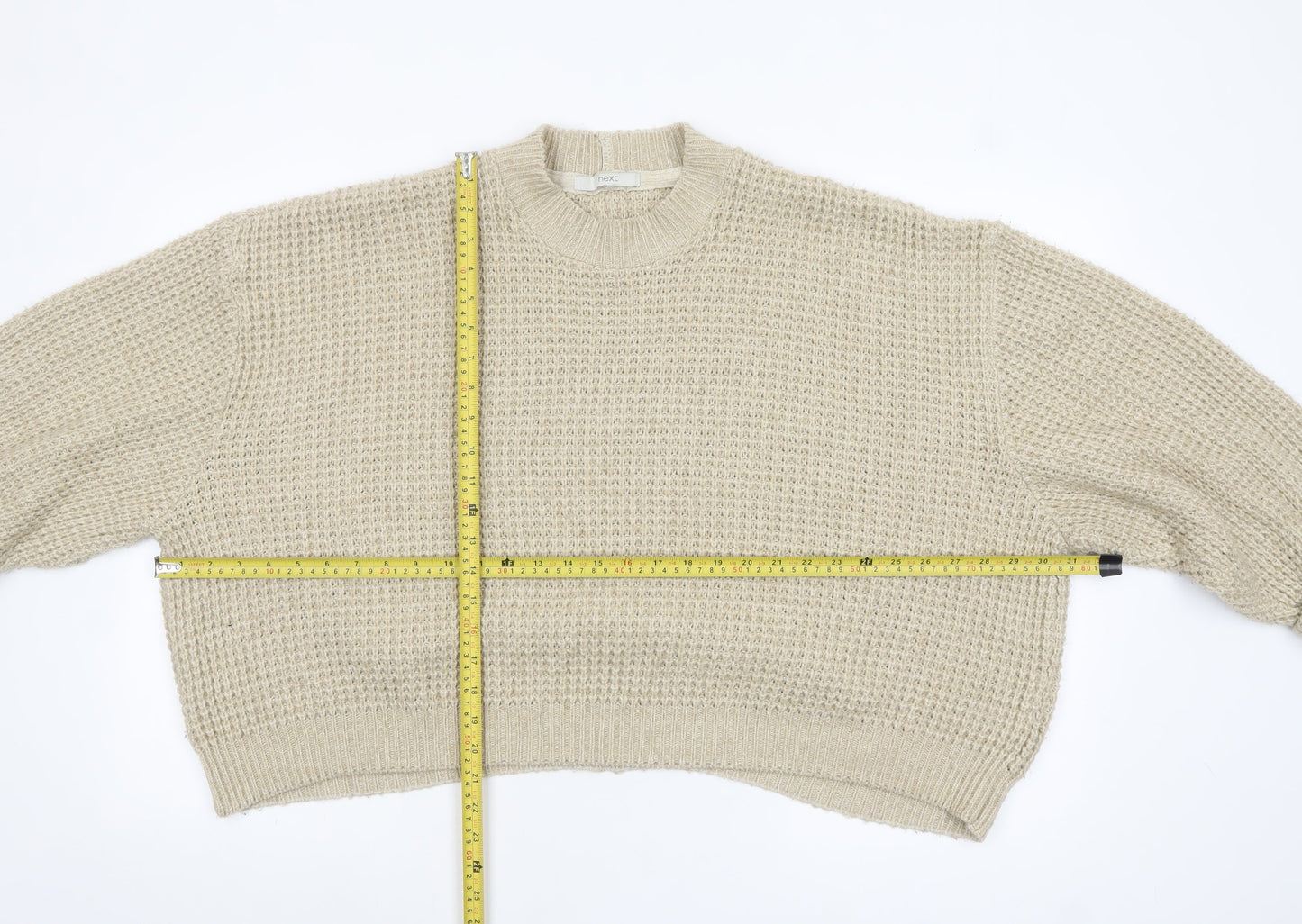 Next Women's Beige Waffle-Knit Crew Neck Jumper Size M