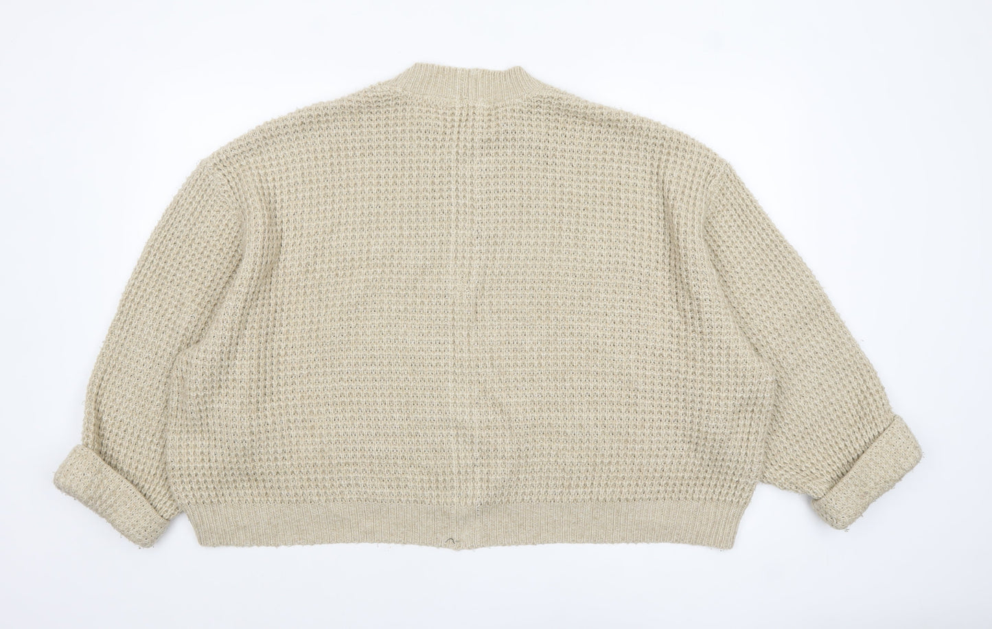 Next Women's Beige Waffle-Knit Crew Neck Jumper Size M