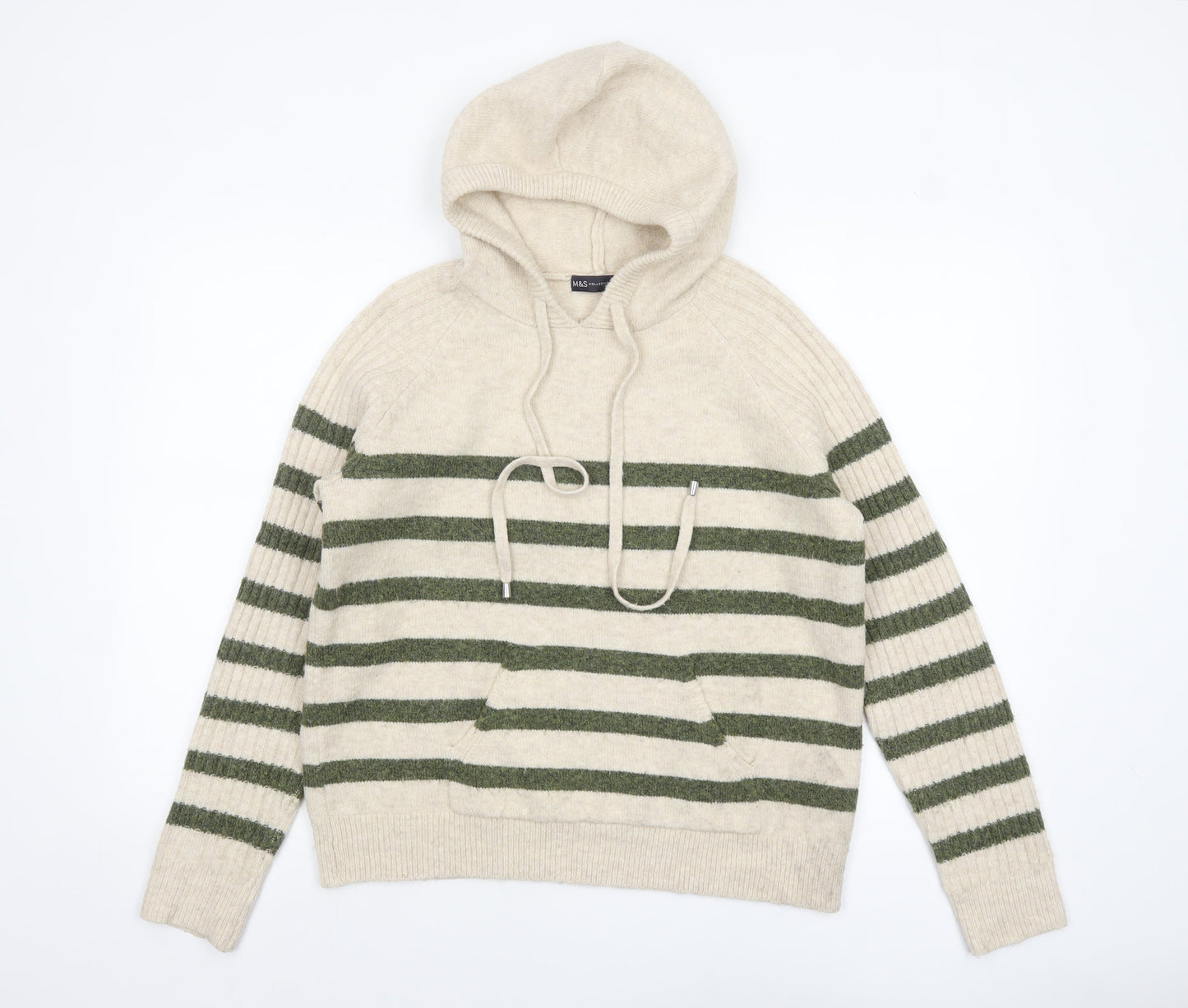 Marks and Spencer Women’s Beige Striped Hooded Knit Jumper Size S
