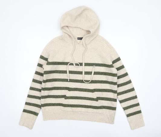 Marks and Spencer Women’s Beige Striped Hooded Knit Jumper Size S