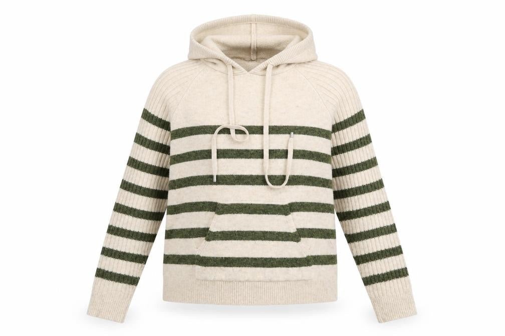 Marks & Spencer Women’s Beige Striped Hooded Knit Jumper Size S
