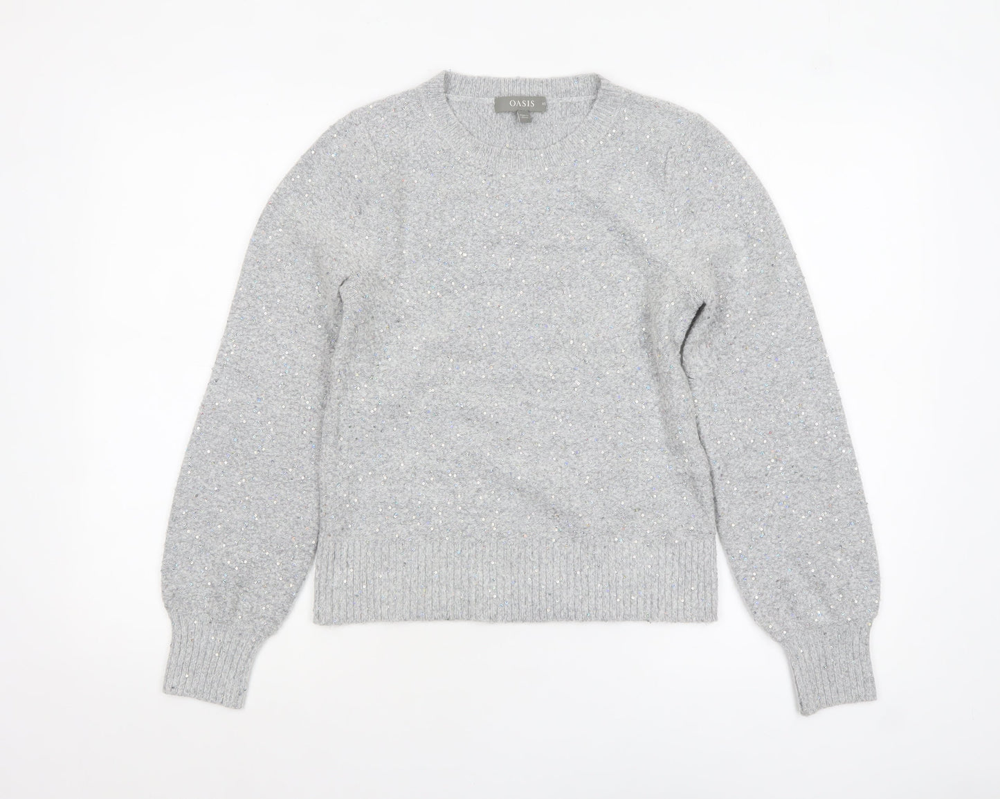 Oasis Women Grey Sequin Knit Pullover Jumper XS