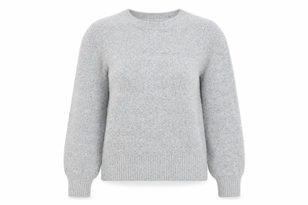 Oasis Women Grey Sequin Knit Pullover Jumper XS