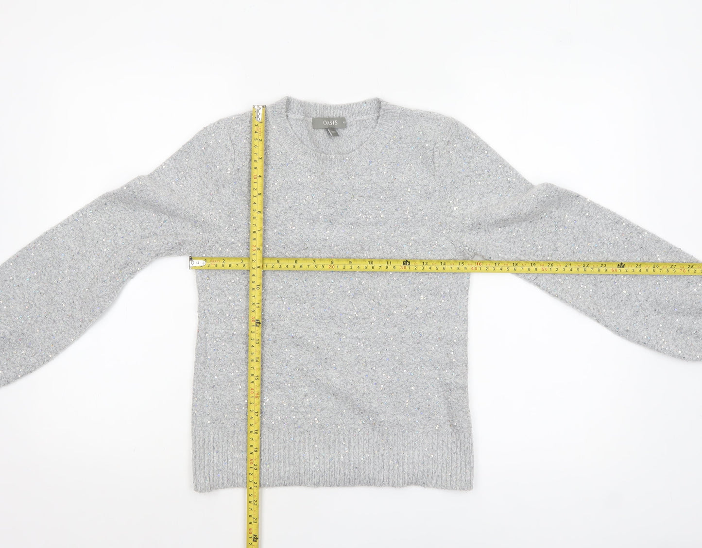 Oasis Women Grey Sequin Knit Pullover Jumper XS