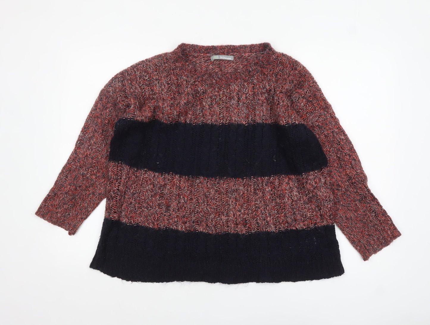 Marks and Spencer Women Navy Mix Size 12 Striped Chunky Knit Jumper