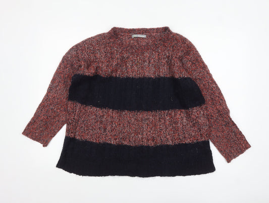 Marks and Spencer Women Navy Mix Size 12 Striped Chunky Knit Jumper