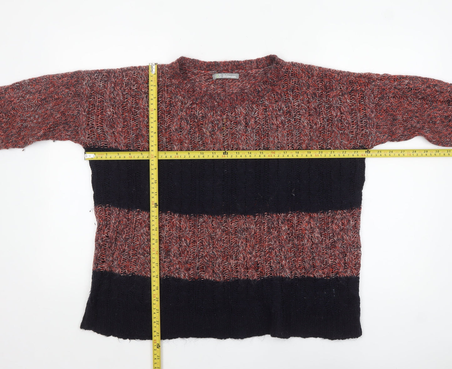 Marks and Spencer Women Navy Mix Size 12 Striped Chunky Knit Jumper