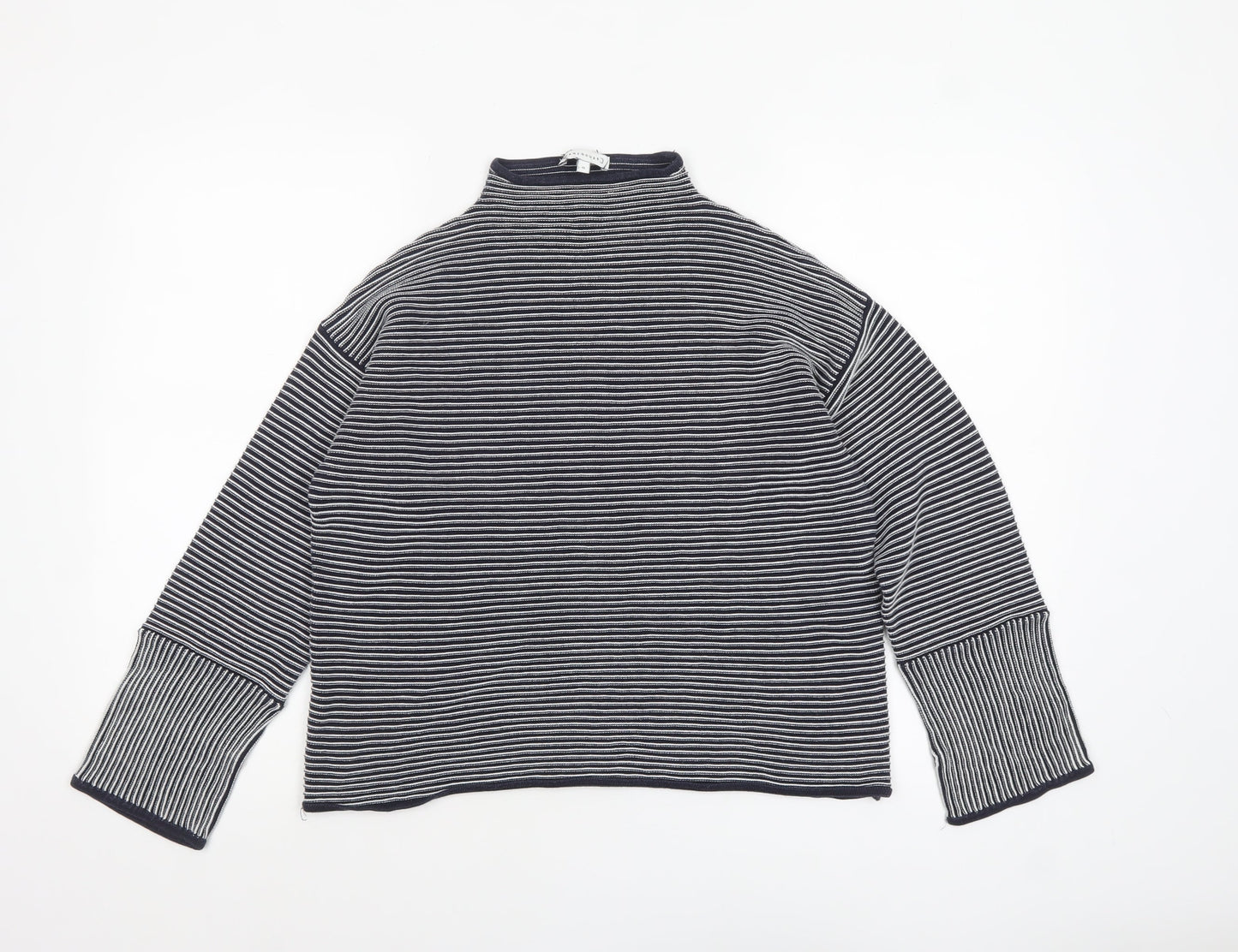Warehouse Women’s Blue Striped Mock Neck Jumper Size 12