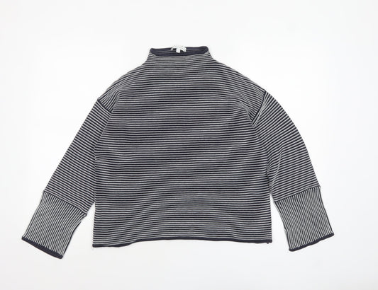 Warehouse Women’s Blue Striped Mock Neck Jumper Size 12