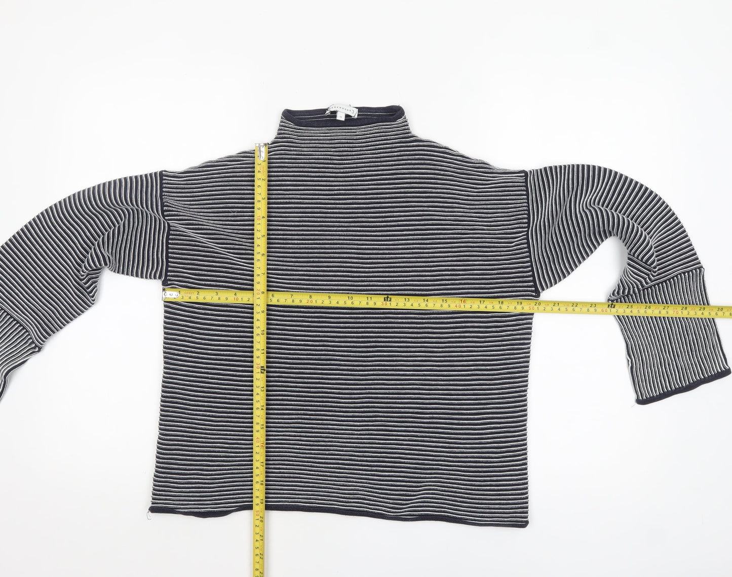 Warehouse Women’s Blue Striped Mock Neck Jumper Size 12