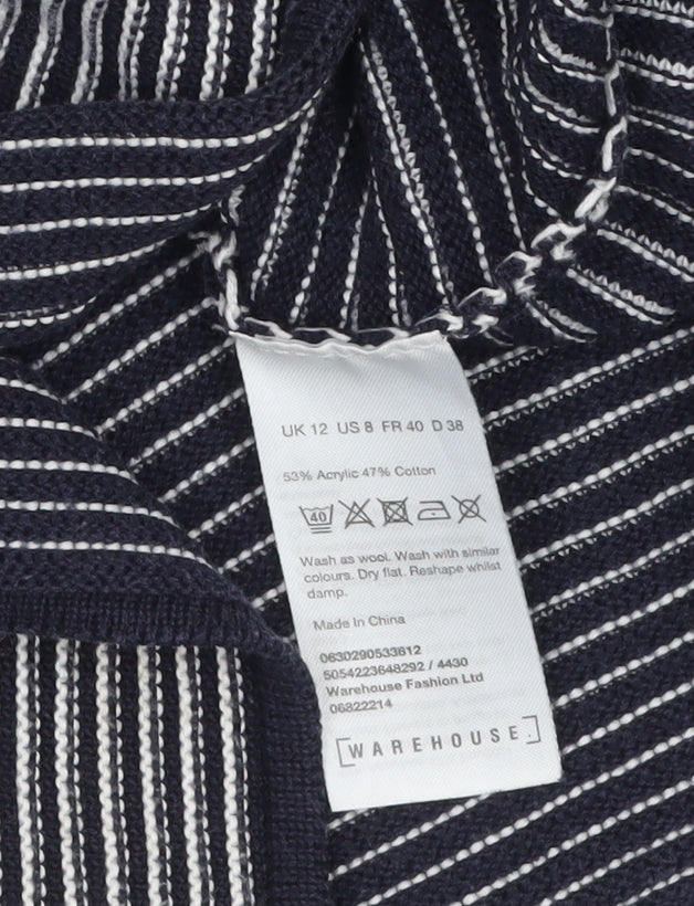 Warehouse Women’s Blue Striped Mock Neck Jumper Size 12