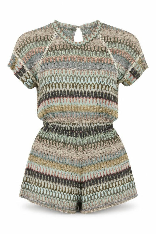 Topshop Women Multicoloured Knit Playsuit UK 6 Short Sleeve Elastic Waist