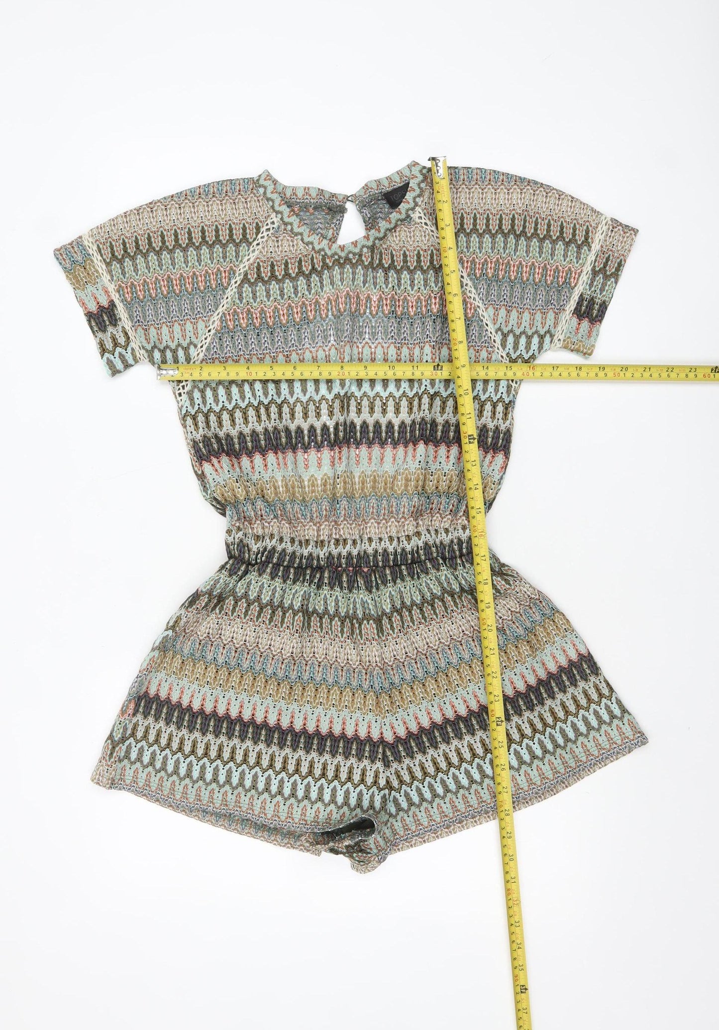 Topshop Women Multicoloured Knit Playsuit UK 6 Short Sleeve Elastic Waist