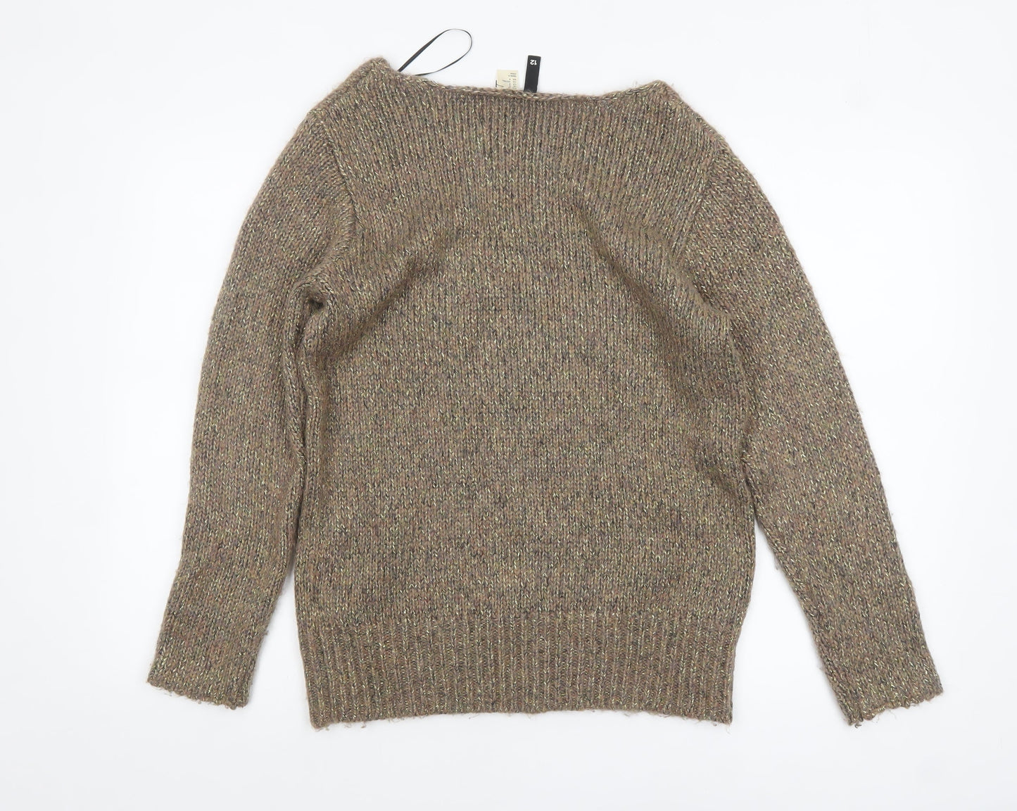 H&M Divided Womens Beige Metallic Knit Jumper Size 10