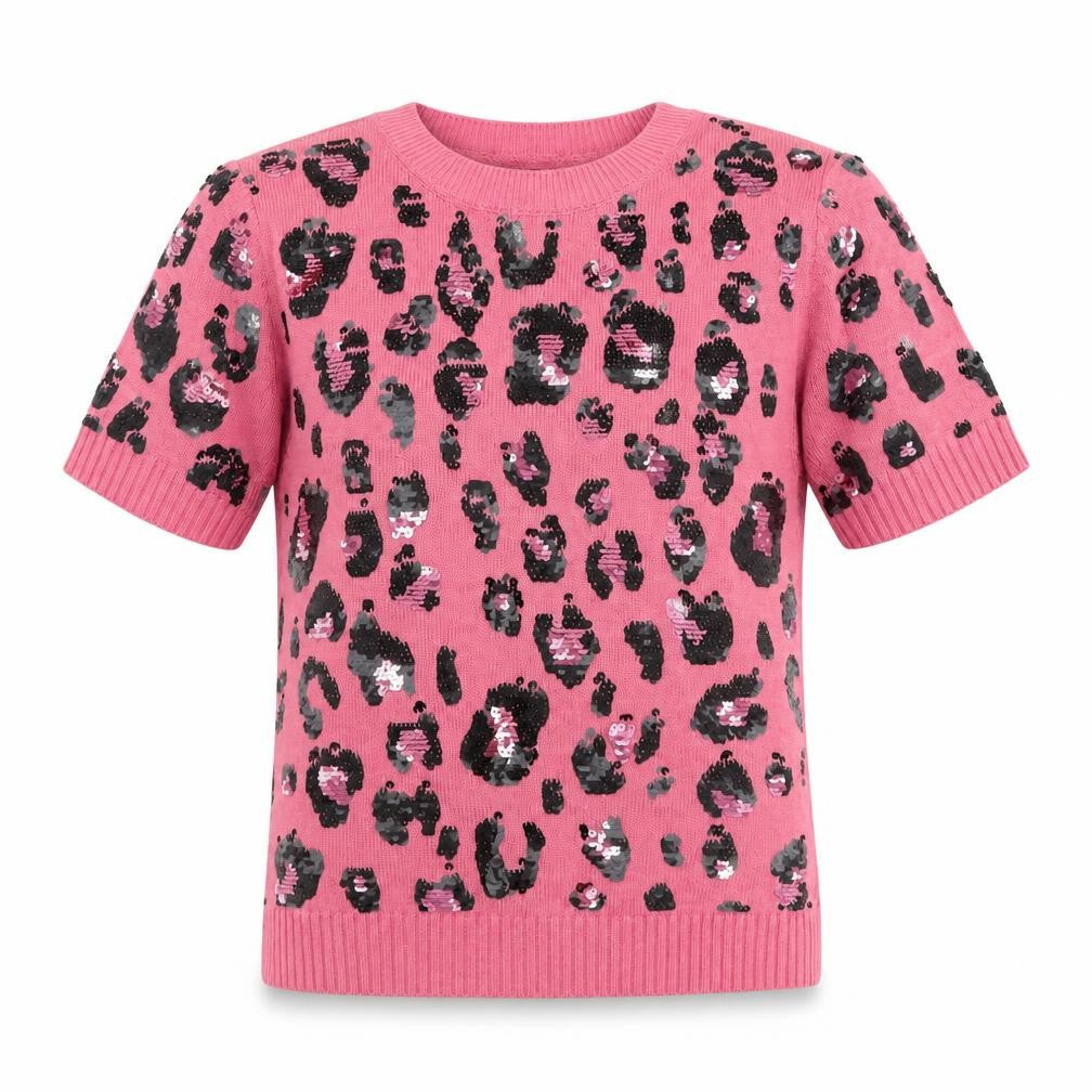 Marks and Spencer Women Pink Sequin Leopard Knit Jumper Size 10