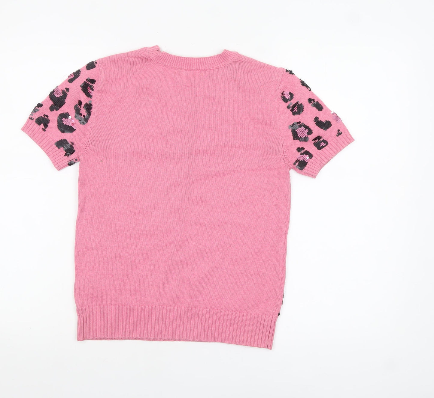 Marks and Spencer Women Pink Sequin Leopard Knit Jumper Size 10
