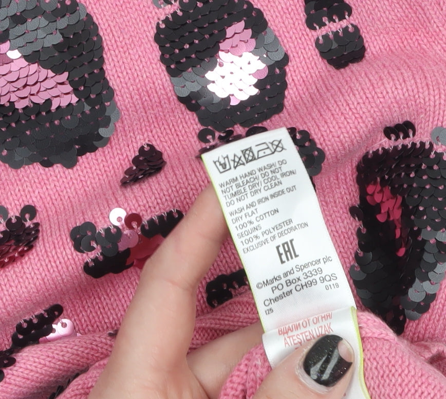 Marks and Spencer Women Pink Sequin Leopard Knit Jumper Size 10