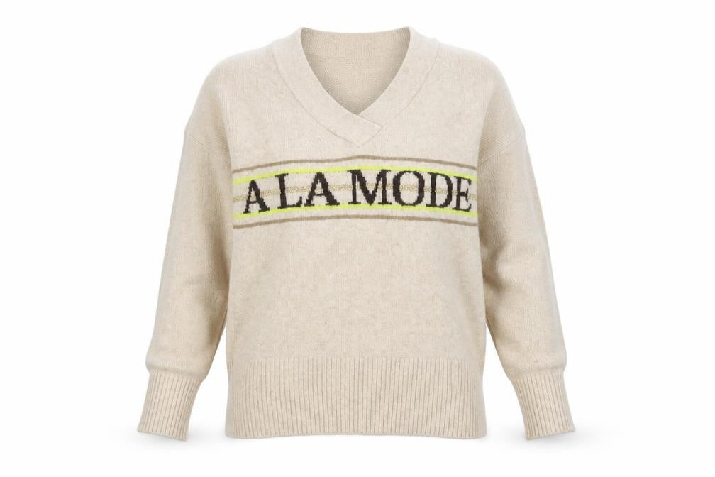 River Island Women Beige V-Neck 'A La Mode' Knit Jumper Size S