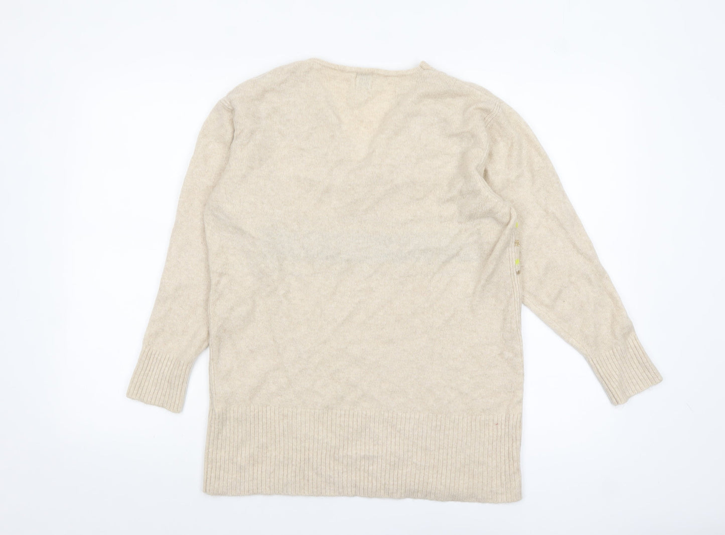 River Island Women Beige V-Neck 'A La Mode' Knit Jumper Size S