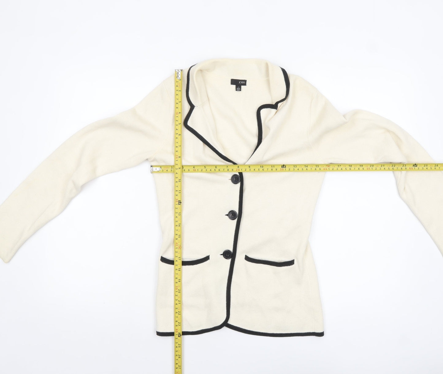 Jobis Women Ivory Black Trim Cardigan UK 10 Cotton Blend