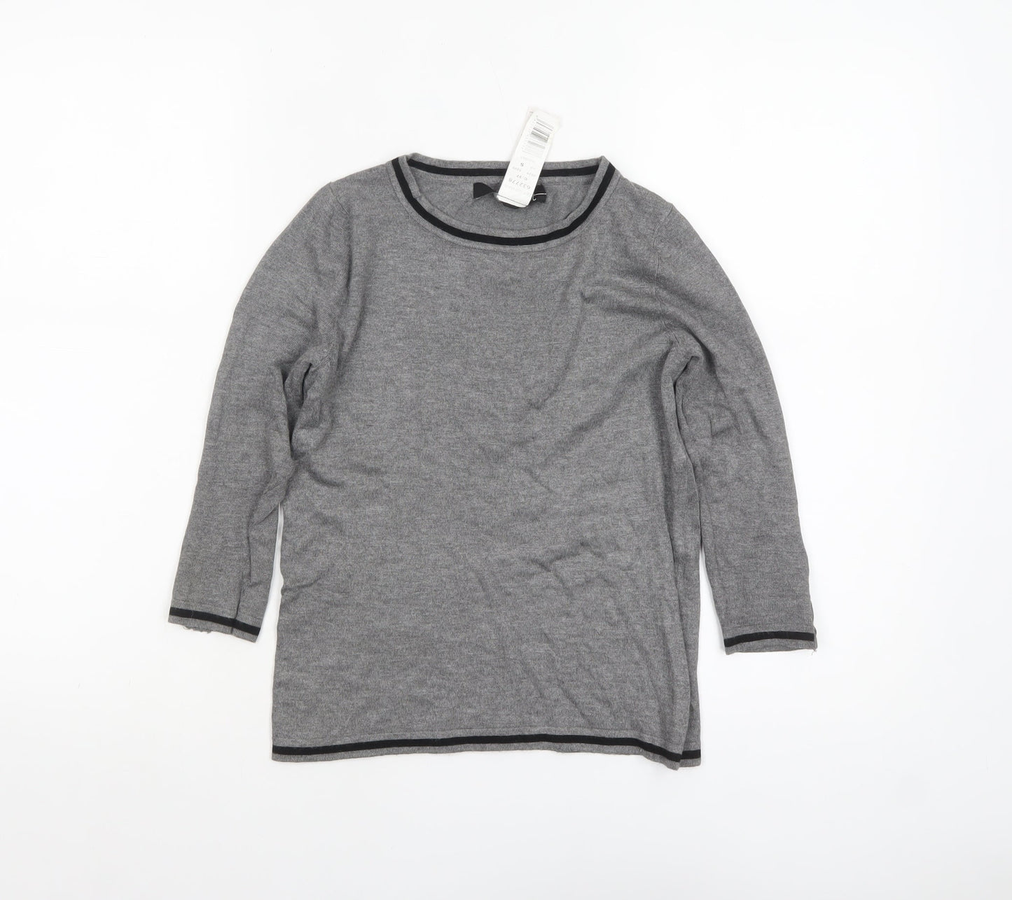 Mango Women Grey Boat Neck 3/4 Sleeve Knit Jumper XS