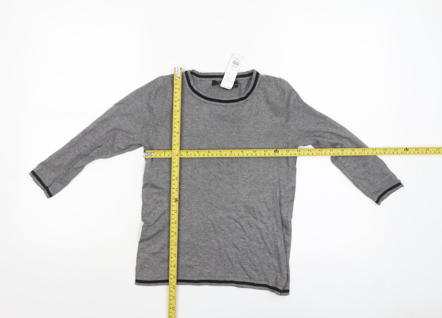 Mango Women Grey Boat Neck 3/4 Sleeve Knit Jumper XS