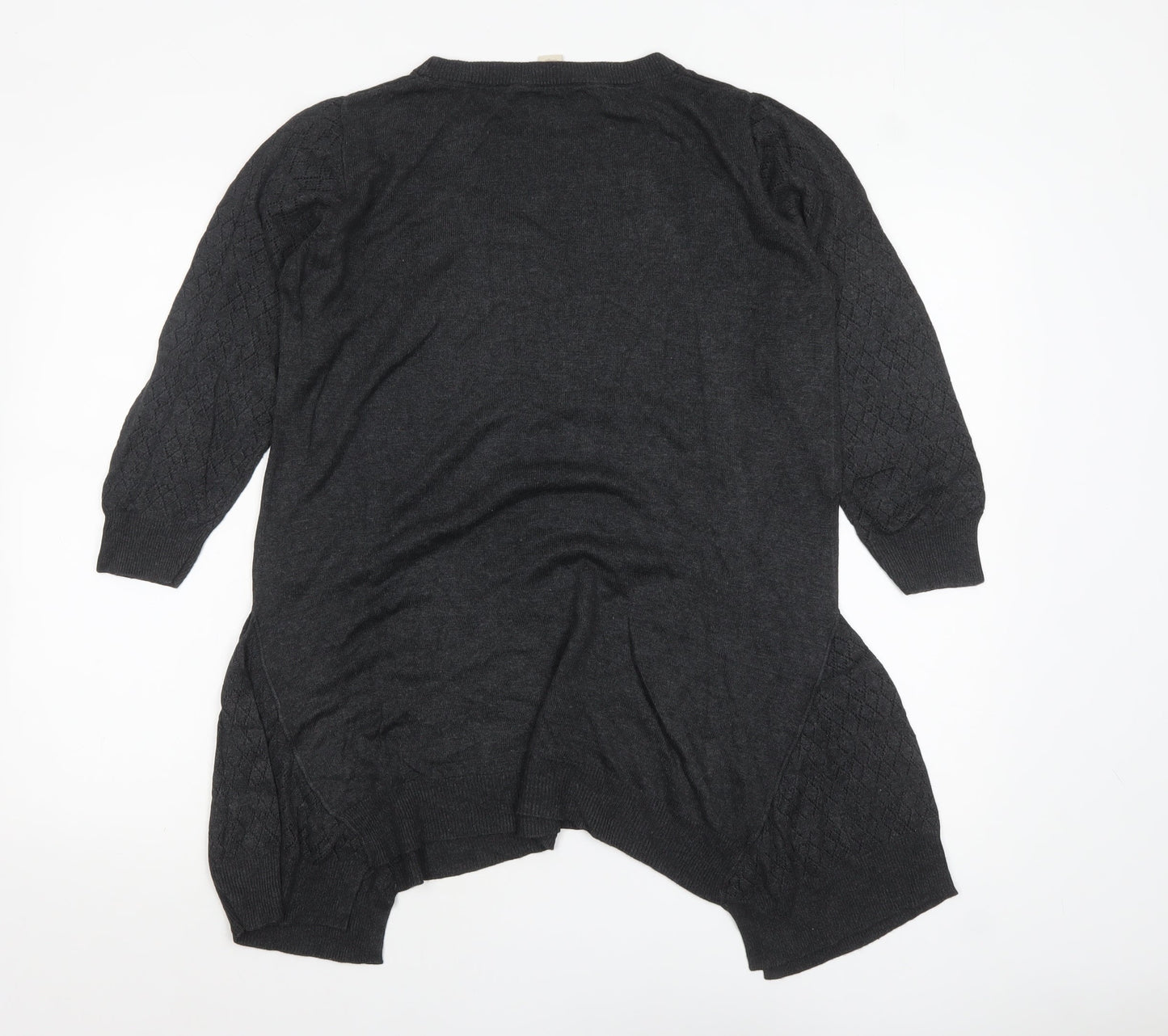 Celuu Womens Black Tunic Jumper Large 3/4 Sleeve Crew Neck Knit