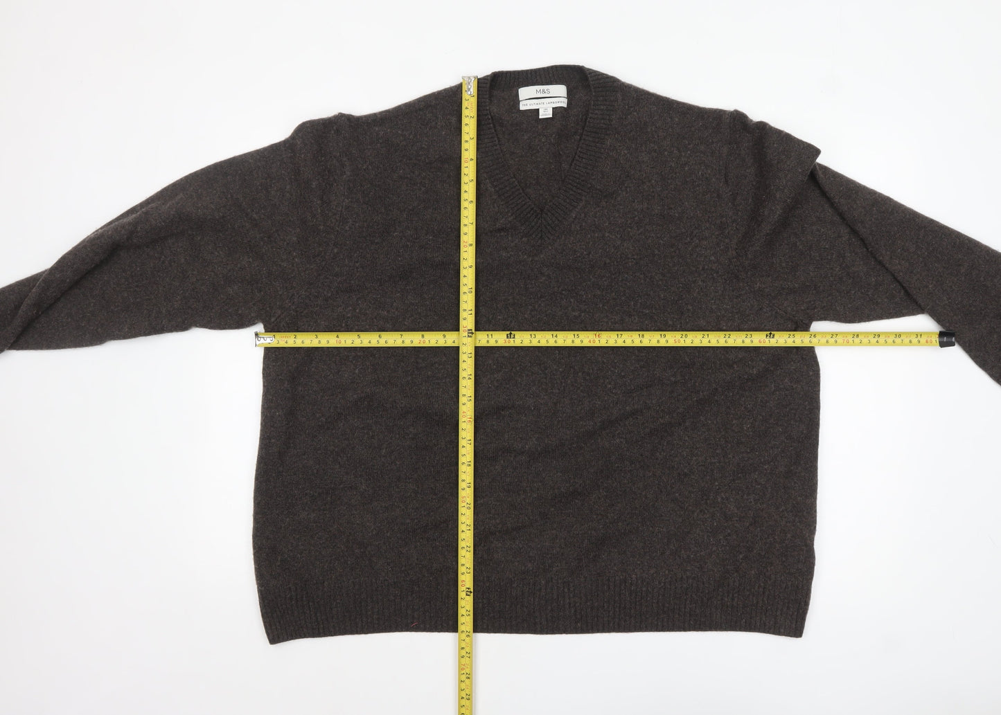 Marks and Spencer Men’s Brown 2XL Wool V-Neck Jumper