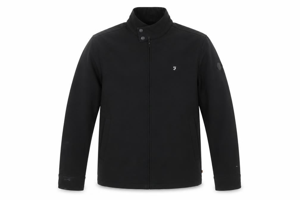 Farah Men's Black Softshell Jacket L Full Zip Stand Collar
