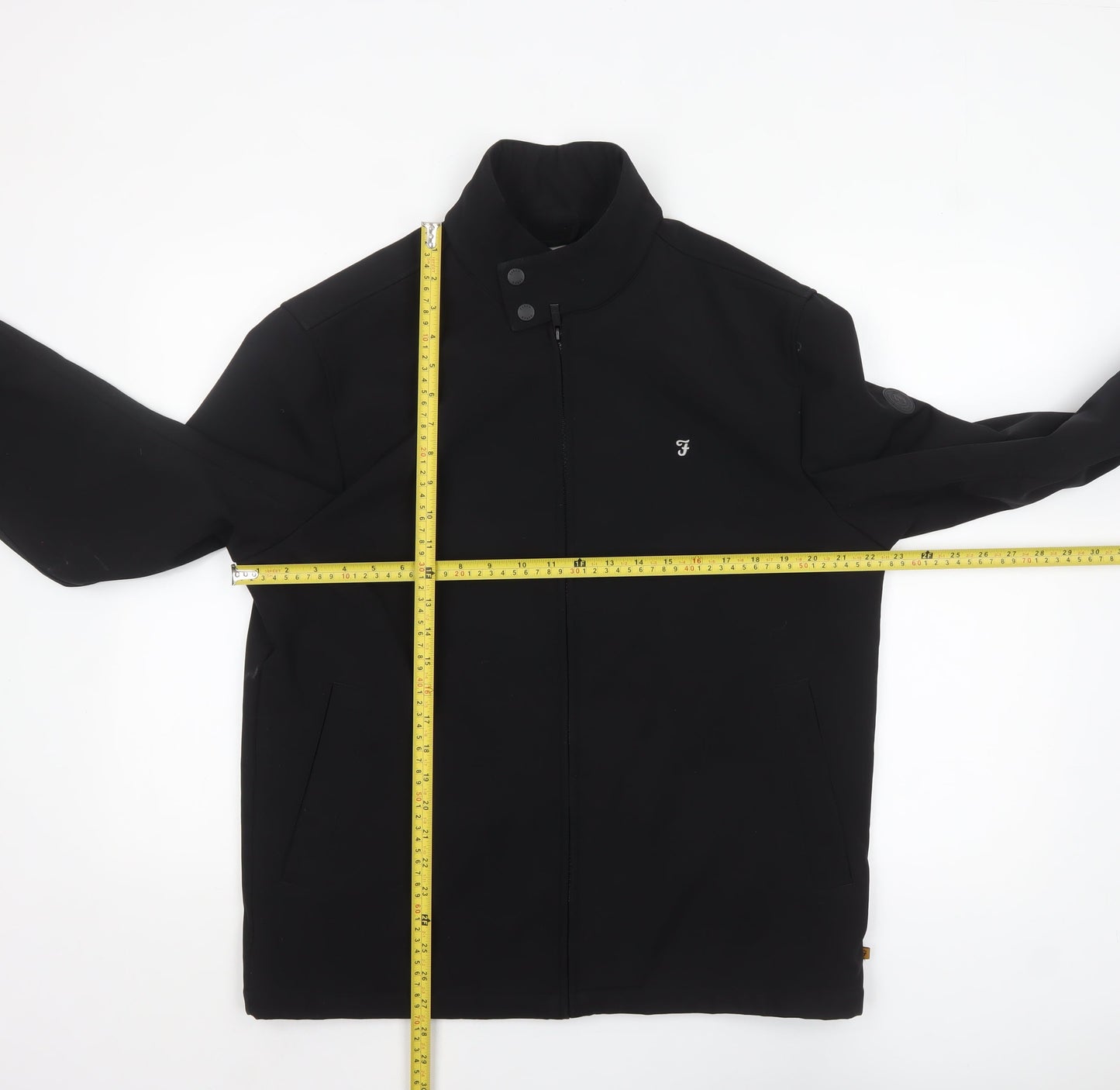 Farah Men's Black Softshell Jacket L Full Zip Stand Collar