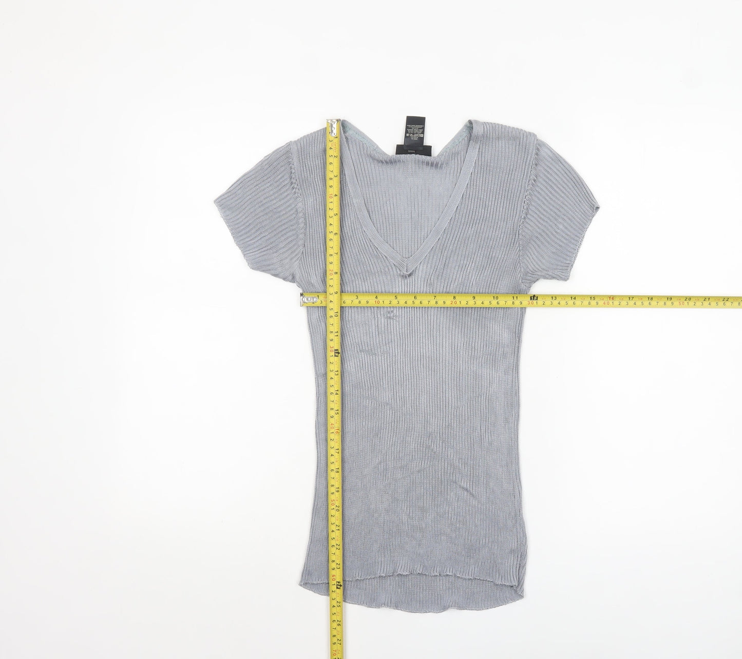 Warehouse Women’s Grey V-Neck Short Sleeve Knit Top Size 10