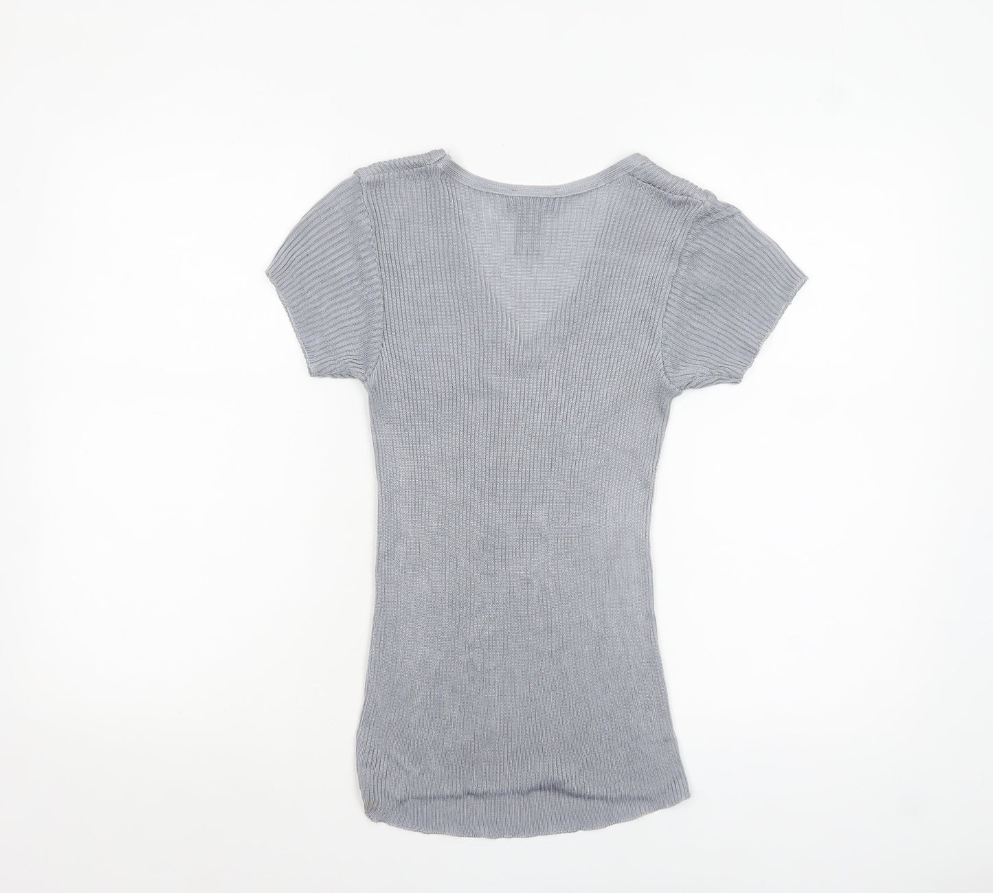 Warehouse Women’s Grey V-Neck Short Sleeve Knit Top Size 10
