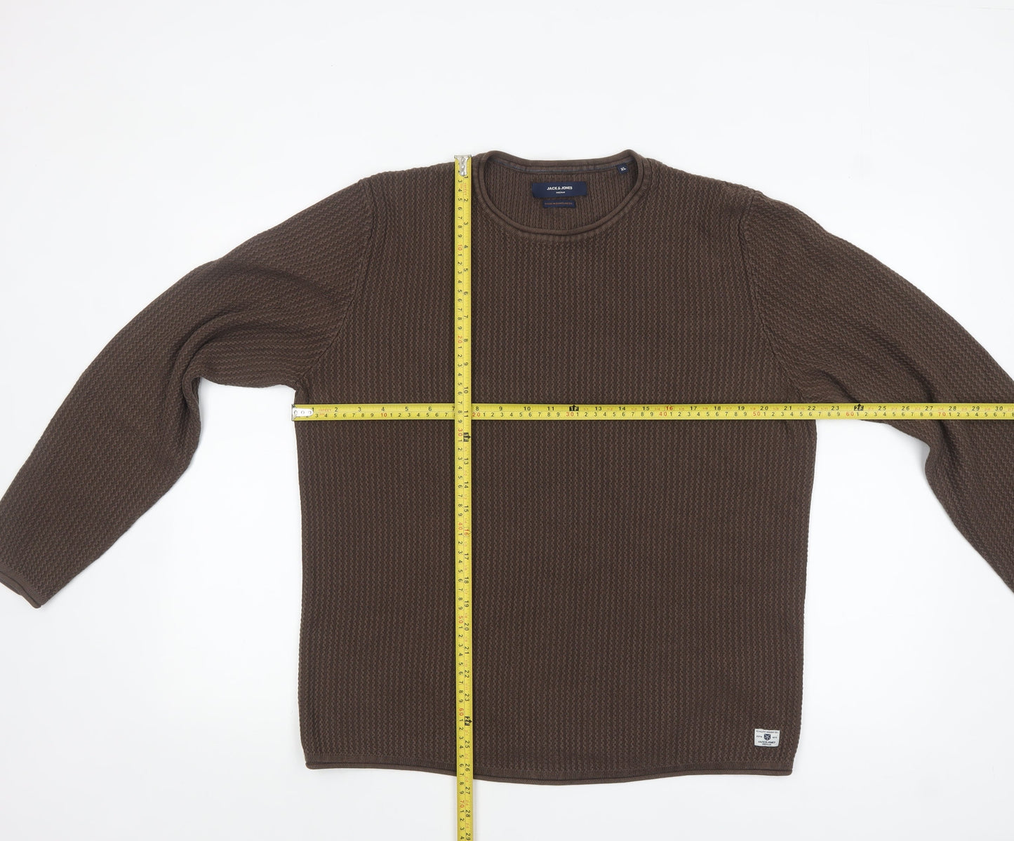 Jack & Jones Men’s Brown Waffle Knit Crew Neck Jumper XL Regular Fit