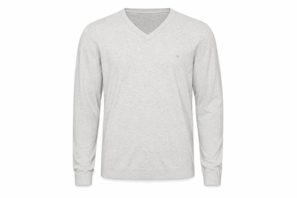 Calvin Klein Men's Grey Cotton V-Neck Jumper Size S