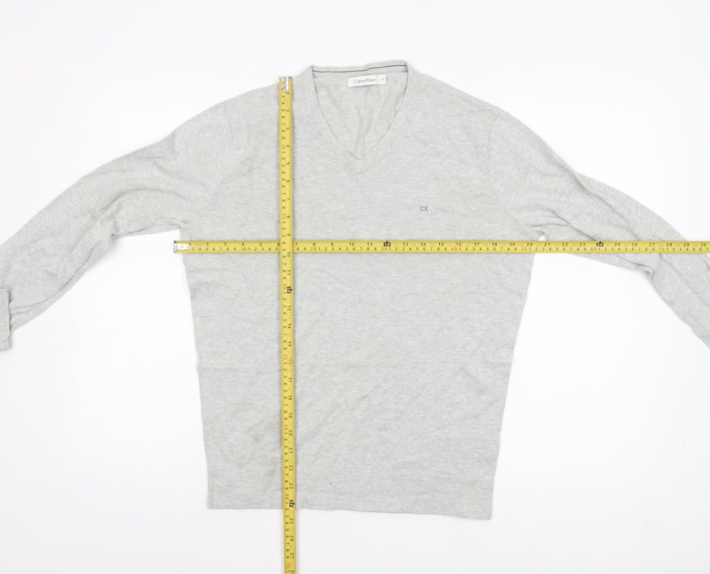 Calvin Klein Men's Grey Cotton V-Neck Jumper Size S