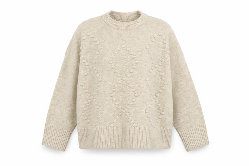 New Look Women's Beige L Chunky Knit Crew Neck Pullover Jumper