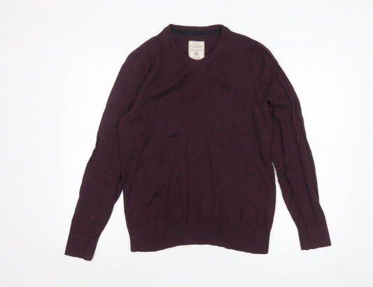 Fat Face Men’s Purple Cotton Cashmere V-Neck Jumper Size M