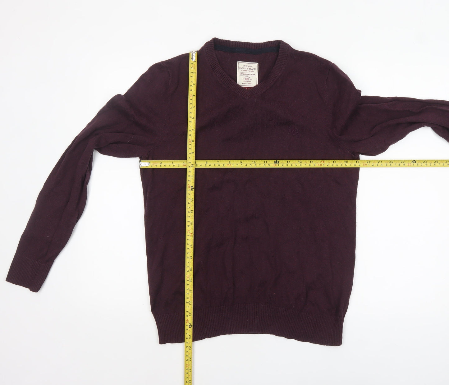 Fat Face Men’s Purple Cotton Cashmere V-Neck Jumper Size M