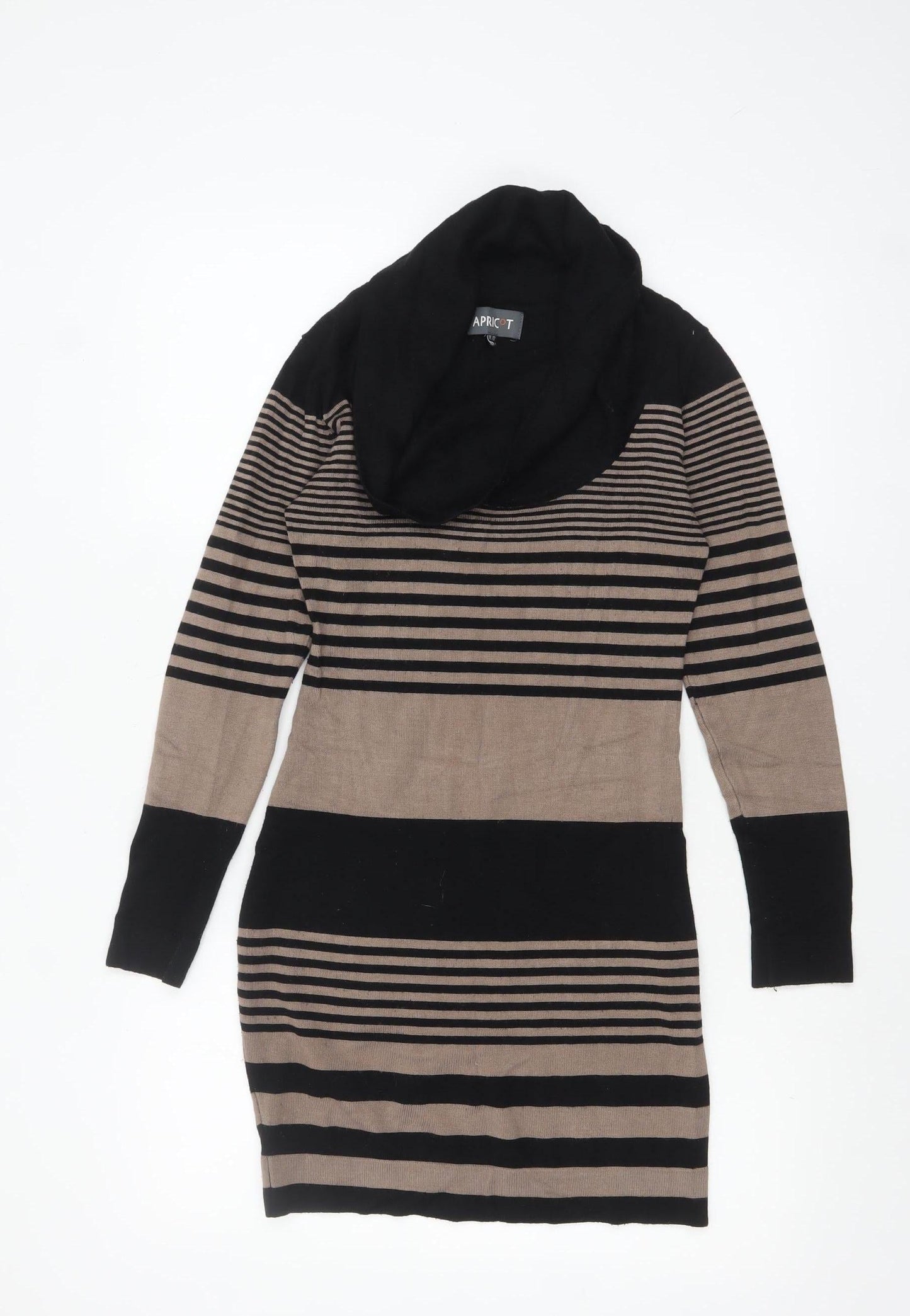 Apricot Women Beige Black Striped Cowl Neck Long Sleeve Knit Jumper Size 10