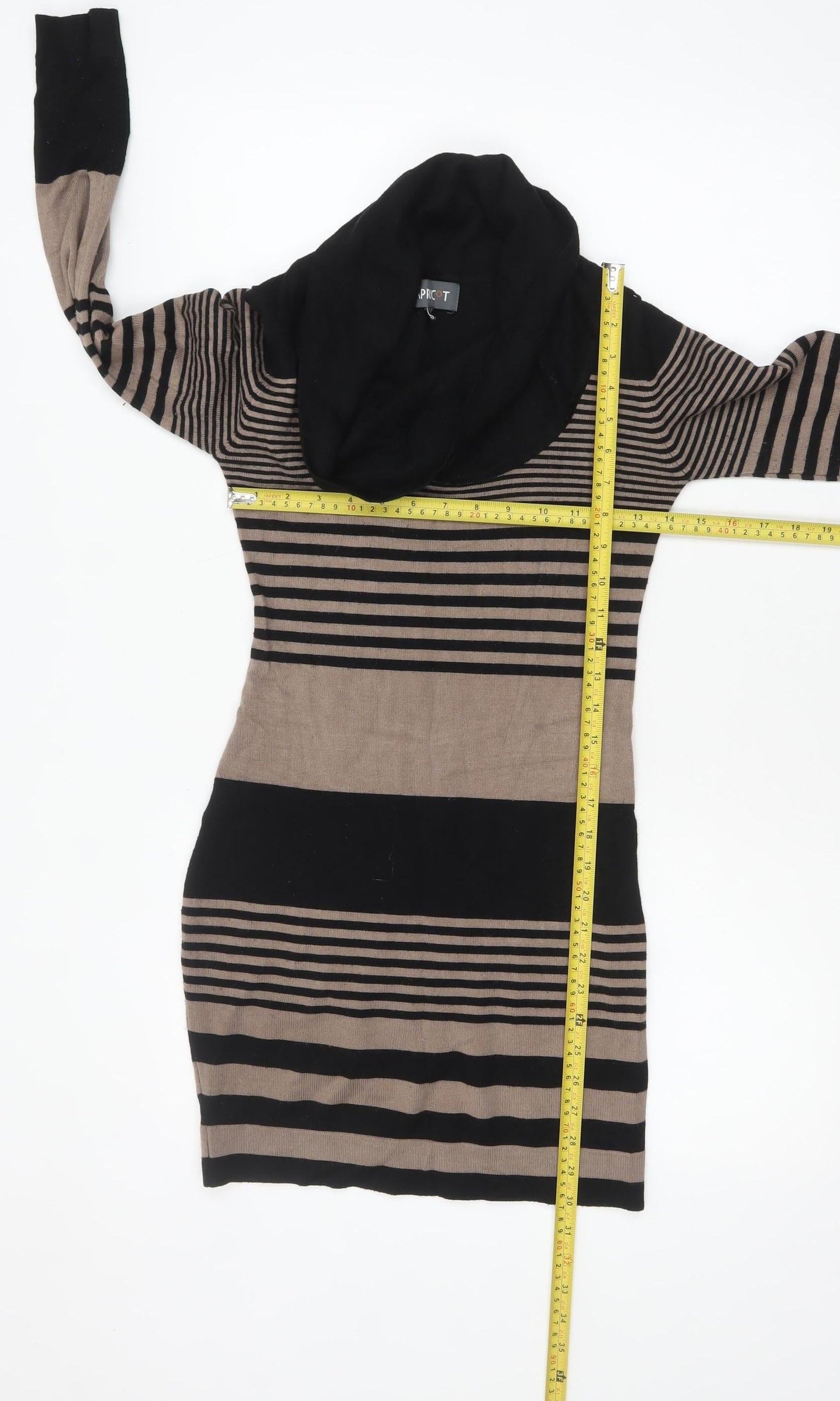 Apricot Women Beige Black Striped Cowl Neck Long Sleeve Knit Jumper Size 10